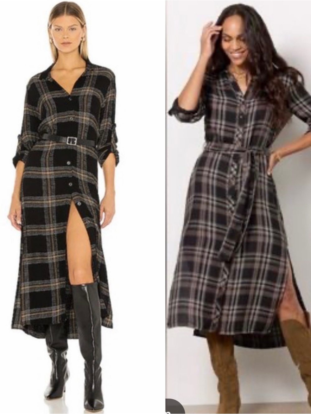 Anthropologie Cloth & Stone Plaid Midi Belted Dress Size XS